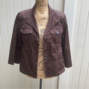 Ambition women's cropped blazer 3/4 flared sleeve brown sz Large chocolate brown